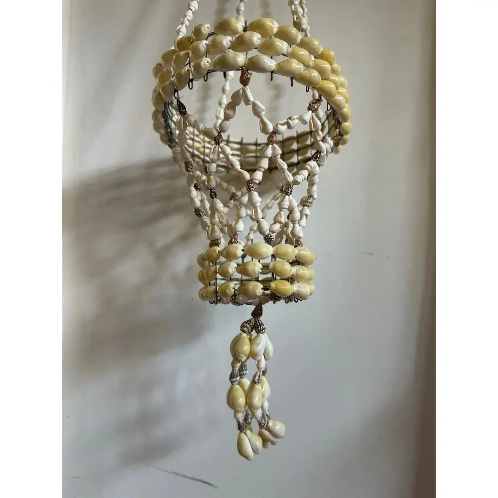 Vintage Sea Shell Hanging Macrame Plant candle Holder Boho decor beach nautical